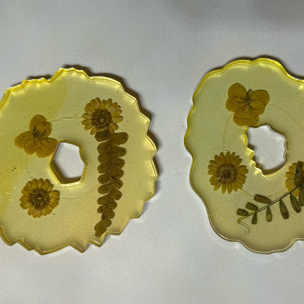 Handmade Yellow Floral Resin Coaster Set